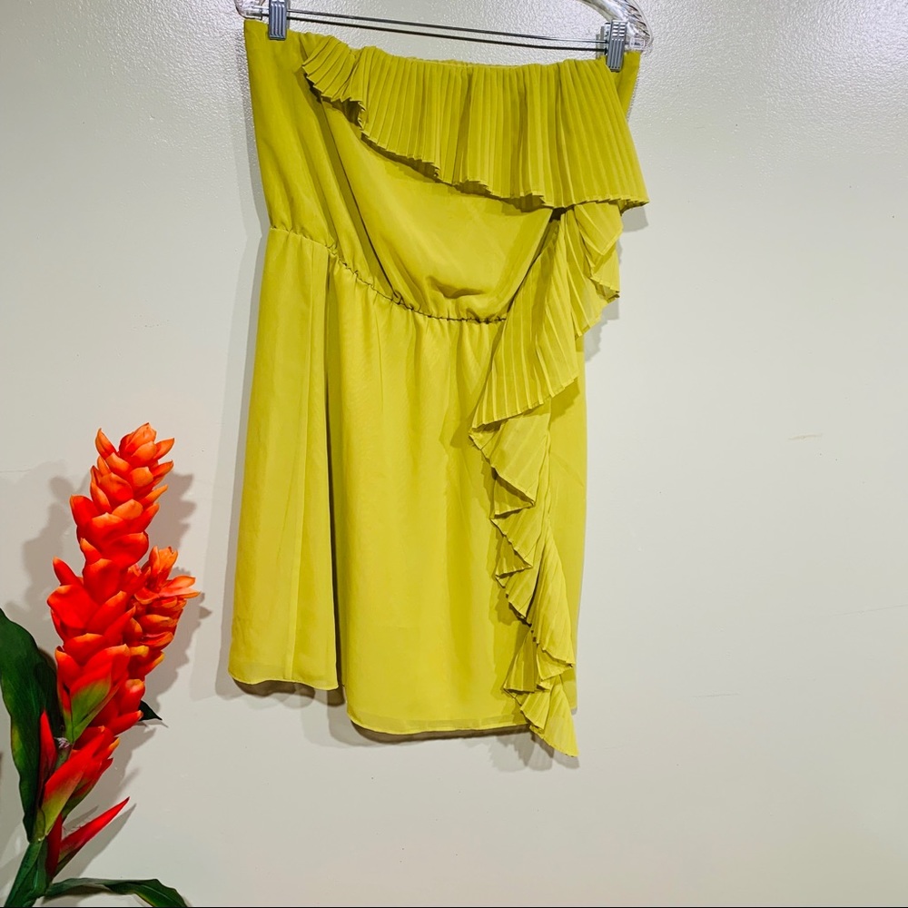Bcbgeneration Ruffled Strapless Yellow Green - image 3